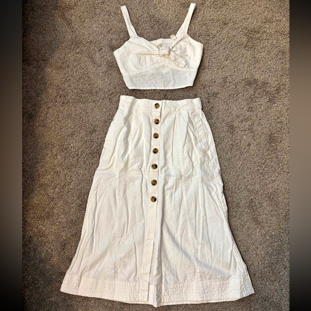 White Midi A-Line Skirt Set Casual Resort Wear